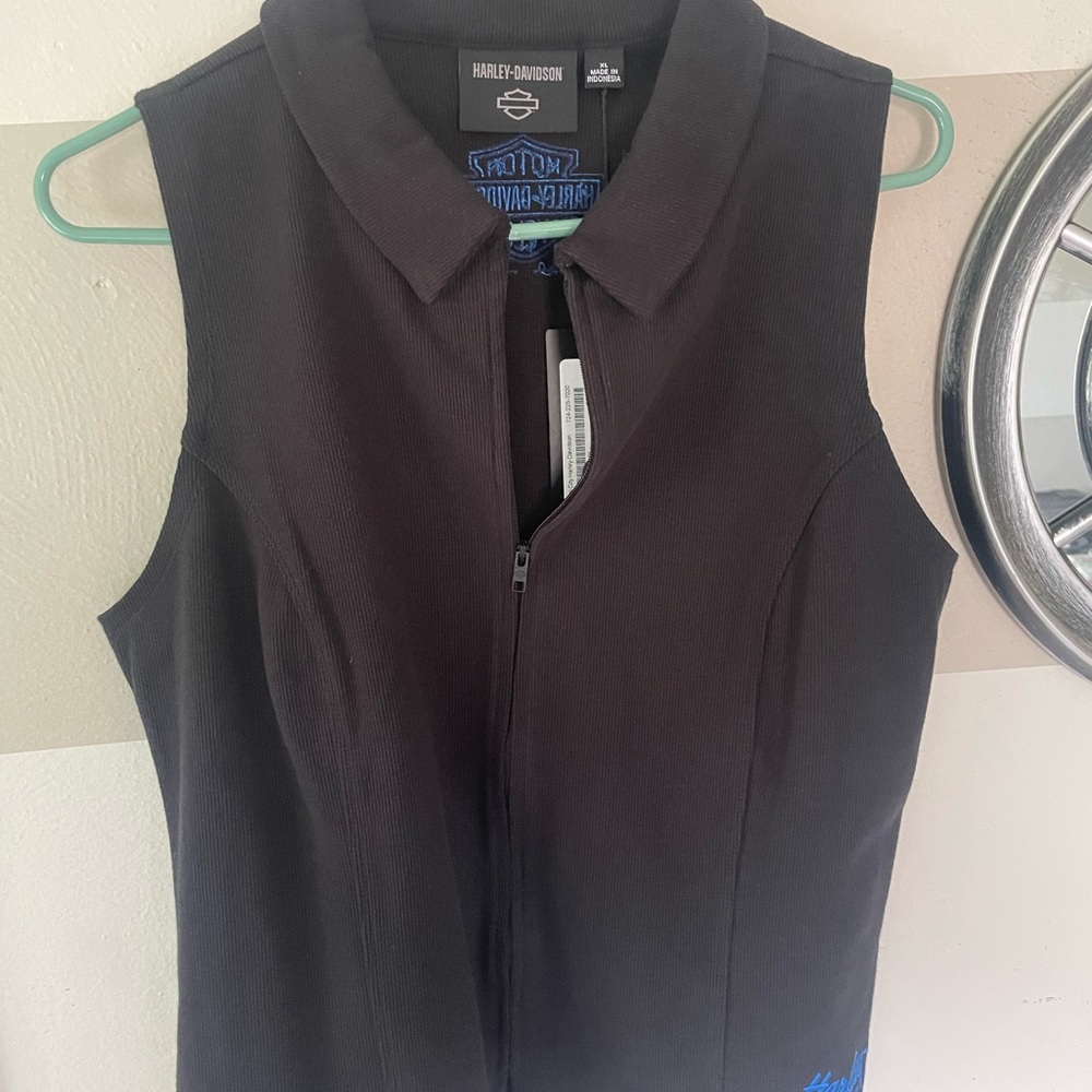 Harley-Davidson Women’s Black Zip-Up Vest with Blue Embroidery